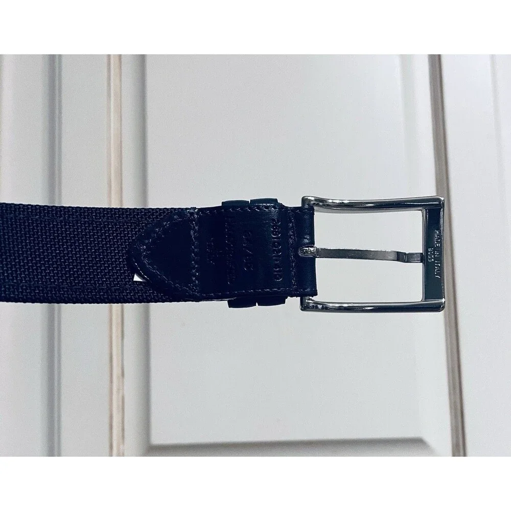 Hugo Boss BOSS Navy Italian Leather Belt 34/85 NWOT Silver Buckle 2681Q21-410